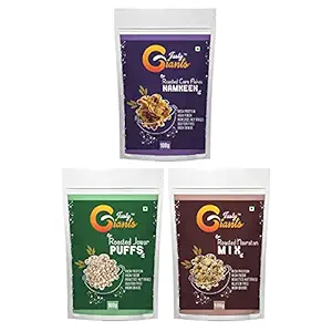 Tasty Giants Healthy Roasted Snacks Jowar Puff Navratan Mix Corn Flakes Namkeen Combo Oil-Free Rich Protein Masala Snacks (Pack of 3_100 GR Each)