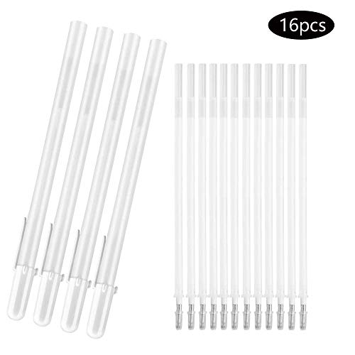 JUN-H 16 Pezzi Penna Bianca per Artista Carte Scure Evidenzia Disegno Disegni Artistici 0.8mm Penna gel Bianca Punta Fine Evidenzia Penne per Schizzi (Bianco)