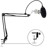 TONOR Adjustable Microphone Suspension Boom Scissor Arm Stand with Table Mounting Clamp &amp; Metal Shock Mount &amp; Pop Filter