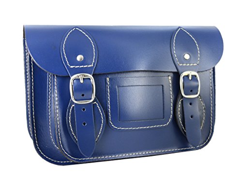 100% Genuine Leather Satchel for Women - Handmade in Spain - Shoulder Hand Bag - Navy Blue (compact size)