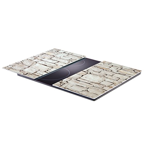 Zeller 26294 Herdabdeck-/Schneideplatten „Stone“, 2-er Set, Glas, dekor, 52 x 30 x 0.8 cm, 2 Einheiten - 2