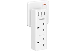 ANVODE Double Plug Extension with 3 USB, 2 Way Plugs Adaptor Wall Charger Adapter, 13A UK 3 Pin Power Socket Extender for Home and Kitchen