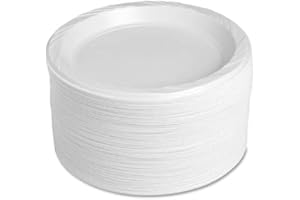 COSHAL® Lot de 50 assiettes en plastique blanc réutilisables, lavables et résistantes, camping, restauration pour aliments chauds et froids (assiette blanche 22.9 cm)