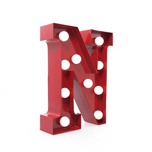 Giggle Beaver Marquee Letter Light N - Letras del Alfabeto con Luces LED - Letras de la Bombilla - Cartel Decorativo Vintage - Metal Rojo de 9 Pulgadas