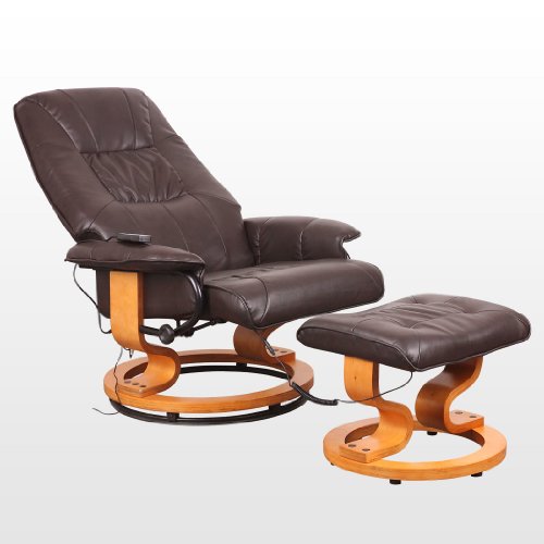 TUSCANY LEATHER BROWN SWIVEL RECLINER MASSAGE CHAIR w FOOT STOOL ARMCHAIR 8 MOTOR MASSAGE UNIT BUILT IN