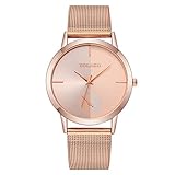 YEARNLY Damen Uhren Analog Quarz Edelstahl Wasserdicht Mesh Ultradünne Einfaches Zifferblatt Quarzuhr