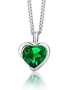 ByJoy Damen-Kette Mit Anhänger 925 Sterling- Silber Herzschliff Grün Smaragd 45cm
