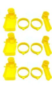 Pets Wizard - Bird Cage Automatic Feeder Drinker Cups for Any Bottle with Free Bottle Holder Rings (Pack of 3) Yellow Color