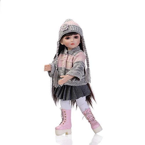 Nicery Reizender Mädchen Spielzeug Puppe Hohe Weich Vinyl 18inch 45cm Naturgetreue Beweglich Langes Haar Rosa Stiefel Reborn Doll A3DE