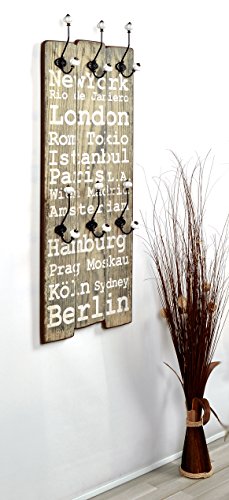 Wandgarderobe Flurgarderobe „London“ Hakenleiste Holz 100 x 40 cm im Shabby Vintage Landhaus Stil - 3