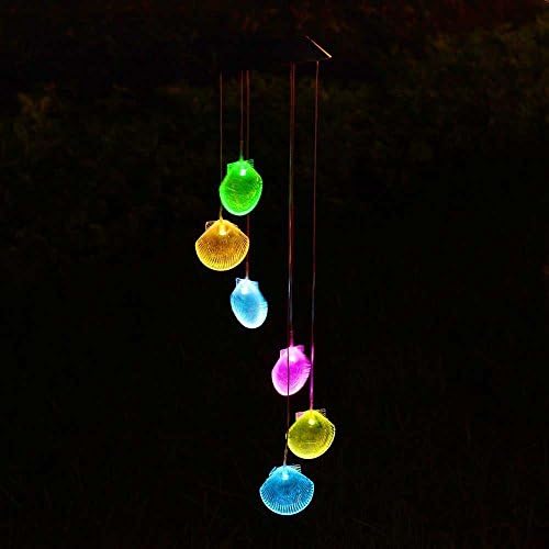 Solar Wind Chime,Sea Shells Solar Powered LED Light Vibrant Wind Chime Changing Color LED Mobile Light Windbell Outdoor Decor Mobiles for Outdoor Home Garden Patio Party Wedding Shell Ornament Decor + Spinning Hook
