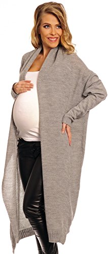 Happy Mama. Women's Maternity Waterfall Knit Long Cardigan Shawl Collar. 336p (Grey, ONE SIZE - FITS ALL)