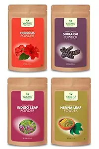 YASHU Pure Hibiscus Shikakai Herbal Henna Indigo Leaves Organic Powder for Dry & Damaged Hair | For Men & Women (400g)