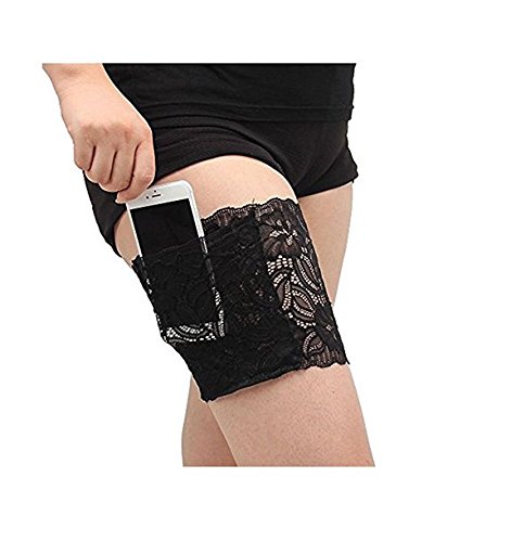 Blu-ray-Residenz - Calcetines elásticos de Encaje para Mujer con Banda de Muslo para Evitar Que se caiga, Antideslizantes, para Guardar teléfonos móviles y Tarjetas