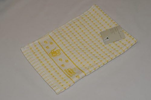 Quality Thick Terry Cotton Check Jacquard Tea Towels Tea Time Design Pack of 3 (Yellow)