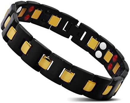 Mens Black Gold Tone Edge Extra Strong Link Chain Stainless Steel Magnetic Bracelet 8.2inches