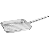 ZWILLING Plus Grill Pan, 24 x 24 cm, Induction, Uncoated | Stainless Steel, Suitable for All Types of Cookers, Square Silver