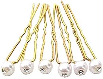 fashionjewellery4u 6 White Pearl Crystal Diamante Bridal Wedding Bridesmaid Gold Hair Pins Grips Slides