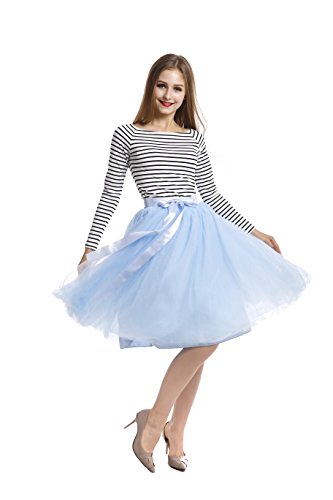 Petticoat, Women's Tutu Skirts 7 Layers Midi Tulle Underskirt with Belt 20 Color