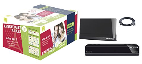 Telestar digiHD TT5 IR DVB-T2 HD freenetTV Einsteigerpaket Receiver+Antenne+HDMI Kabel (digiHD TT 5IR, Antenna 9 LTE schwarz, 1,5m HDMI Kabel, H.265/HEVC, inkl. 3 Monate Guthaben, HDMI, AV-Ausgang, USB, LAN) schwarz