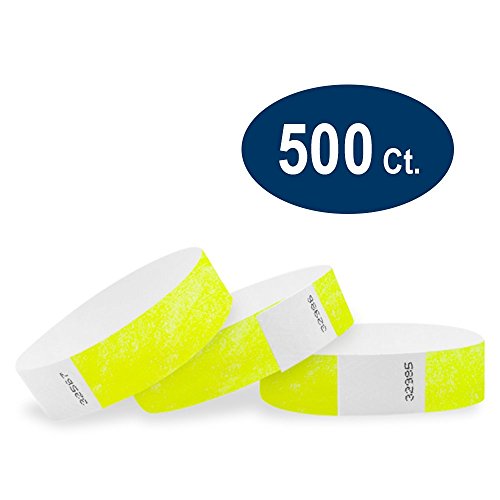 500 WristCo Neon Yellow Tyvek Wristbands for Events - Tamper-Proof Design & Fluorescent Color Prevent Reuse Premium-Grade Bracelets for Hospital & Medical ID, Party & VIP Identification