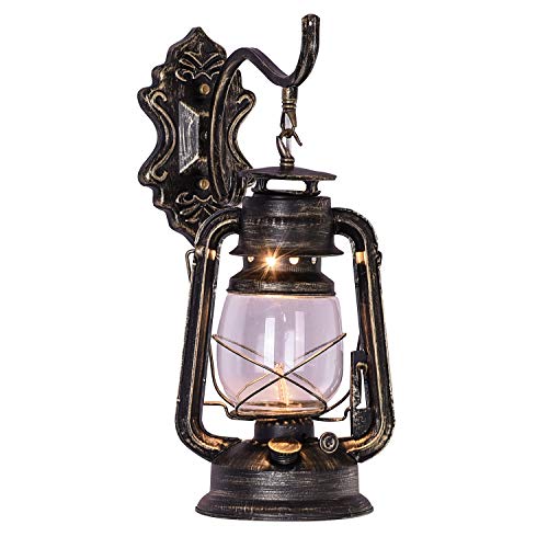 INJUICY E27 Vintage Retro Linterna Hierro Farol de Luces de Pared Queroseno Lámparas Apliques Bar de Pasillo Lámpara de Pared Kerosene Lámpara de Aceite (Bronce)