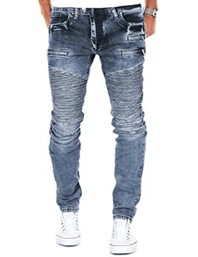 MERISH Herren Jeanshose Biker Look Zipper Chino Regular Fit Jeans Hose Neu Trend J2005
