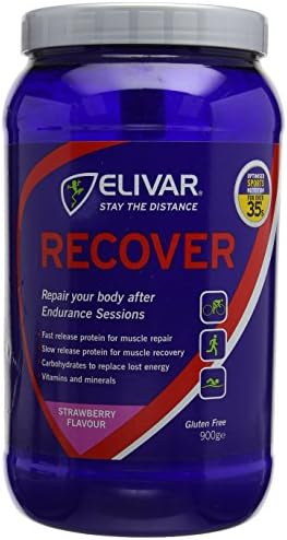 Elivar 900g Strawberry Recover Post Training Energy and Protein Recovery Drink Mix