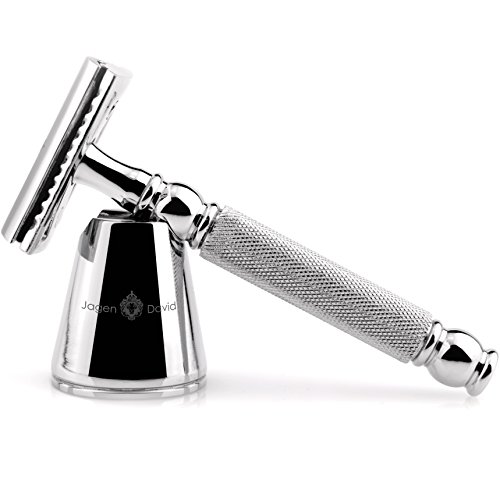 Jagen David ® D1 - Double Edge Razor with Stand - Safety Razor Fits All Double Edge Razor Blades unique Christmas gift for him (Silver)