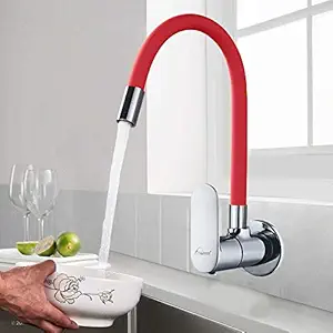 Aquieen Brass Sink Cock with Flexible Spout, Red, Chrome Finish