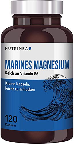 Magnesium + Vitamin B6-300 mg/Tag - VEGAN - Marines Magnesium Tabletten (Magnesium Oxid)- 120 Stück - Bekämpft Müdigkeit effektiv