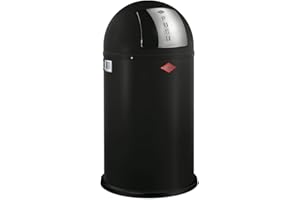Wesco Pushboy Mülleimer in der Farbe mattschwarz, pulverbeschichtetes Stahlblech, 50 Liter Volumen, große Edelstahlklappe, herausnehmbarer Innenbehälter