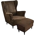 Highdi Velvet Wingback Chair Covers 2 Piece with Ottoman Cover, Stretch Wing Chair Slipcover, Washable Spandex Fabric Sofa Cover Furniture Protector for Armchair Chairs Bedroom Hotel (brown)