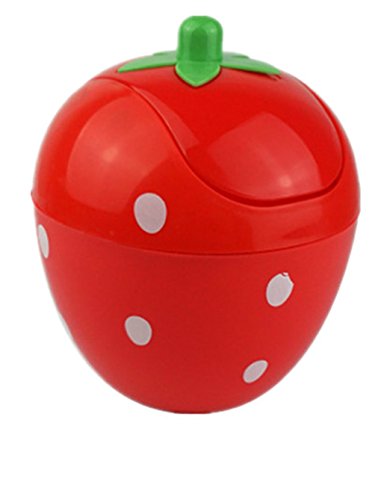 Moolecole Creative Red Cute Strawberry Plastic Trash Bin Table Office Desk Mini Dustbin Trash Can With Cover