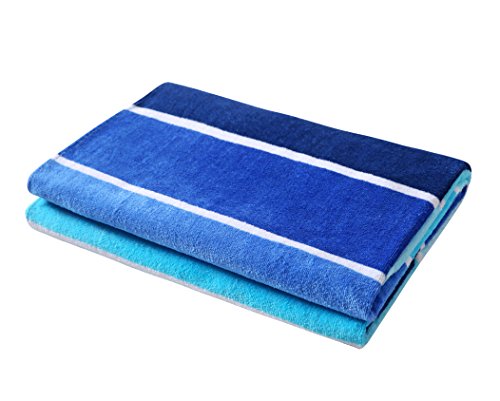 Exclusivo Mezcla 100% Baumwollen Strandtuch Strandtücher, Pool-tuch ansteigende Blauen Blockstreifen 75 x 150 cm – Dick, Weich, Saugfähig, Plüsch, Leicht und schnell Trocknend - 5