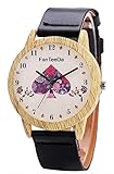 Holz Armbanduhr mit historishem Bild als Ziffernblatt und schwarzem Lederarmband Unisex für Männer Frauen Jugendliche und auch Kinder