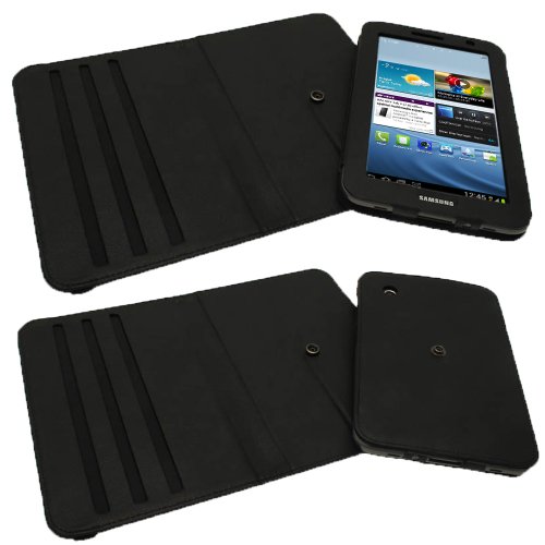 igadgitz 360° Rotierende Abnehmbare Schwarz PU Leder Tasche Schutzhülle Hülle Ledertasche Lederetui Etui Case für Samsung Galaxy Tab 2 P3100 P3110 7.0 3G & WiFi Android 4.0 Internet Tablet + Displayschutzfolie - 7