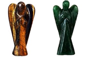WONDER CARE 1 Tigeraugen-Engel + 1 grüne Jade-Engel-Figuren, Kristalle, Edelstein, geschnitzt, Mini-Statue für Liebe, Frieden und Heilung