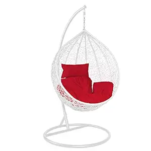 Hindoro Outdoor - Indoor - Balcony White Color Swing Chair with Stand (Standard, Red)