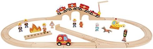 Janod Wooden Toy Fire Engine Fire Brigade Express Train Set, 33, Multi