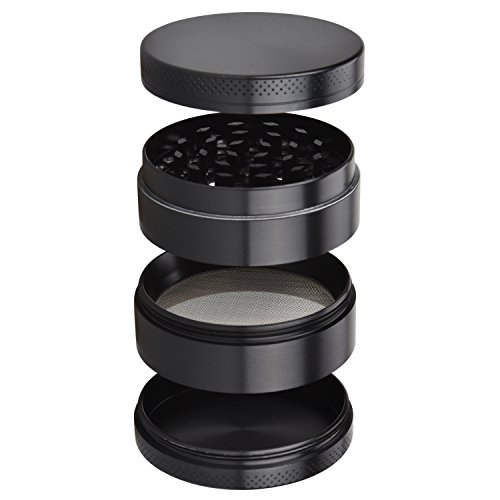 eLander Premium Aluminium Kräuter Mühle – Ø55mm, 4-teiliges Set für getrockneten Tabak, Kräuter, Gewürze, Kräutermühle, mit Pollensieb und Spate - 3