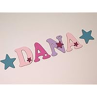 Holzbuchstaben in toller Farbkombination für die Kinderzimmertür. Einzigartige Kinderzimmerdekoration. Handbemaltes Unikat. Als Wunschname individualisierbar / Inklusive 2 Sternmotiven in passenden Farben