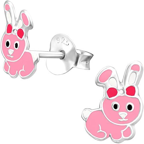 Bunny Stud Earrings for Children 925 Sterling Silver 8 x 6 mm Pink Rabbit Girls Earrings Children's Jewellery