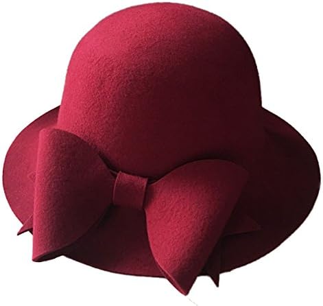 Women Bowknot Wool Autumn Fashion Bucket Hats Multicolor,Red1-M
