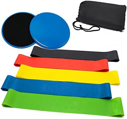 Resistance Loops Exercise Bands and Gliding Discs Core Sliders for Home Workout,Fitness,Pilates,Yoga,Rehab,Physical Therapy with Carry Bag and Instructional Booklet