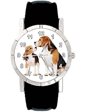 Timest - Beagle Hunde Motiv Damenuhr mit Lederarmband Rund Analog Quarz SA1956