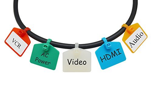 Mr-Label 110mm Etichette adesive per fascette con cerniera in nylon - Scrivi su | Autobloccante - con etichette stampabili gratuite - per la marcatura e l'organizzazione (50, Cinque colori assortiti)