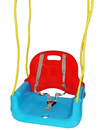 mitwachsende – Babyschaukel / Gitterschaukel mit Gurt – “ ROT / GELB / BLAU “ – leichter Einstieg ! – mitwachsend & verstellbar – 100 kg belastbar – Kinderschaukel ab 1 Jahre – mit Rückenlehne & Seitenschutz – Schaukel für Kinder – Innen und Außen / Garten – für Baby´s – aus Kunststoff / Plastik – Kunststoffschaukel – Mitwachsschaukel bunt – Sicherheitsgurt – Gitterschaukel / verstellbare Kleinkindschaukel – Baby – Indoor Outdoor - 7