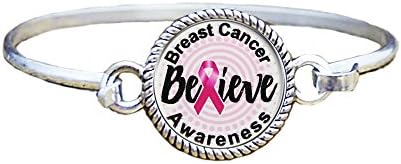 Breast Cancer Awareness Believe Silver Bangle Bracelet Jewelry Gift