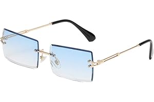 YUELUQU Retro Rimless Rectangle Sunglasses for Women Men Transparent Glasses Y2K Vintage Eyewear